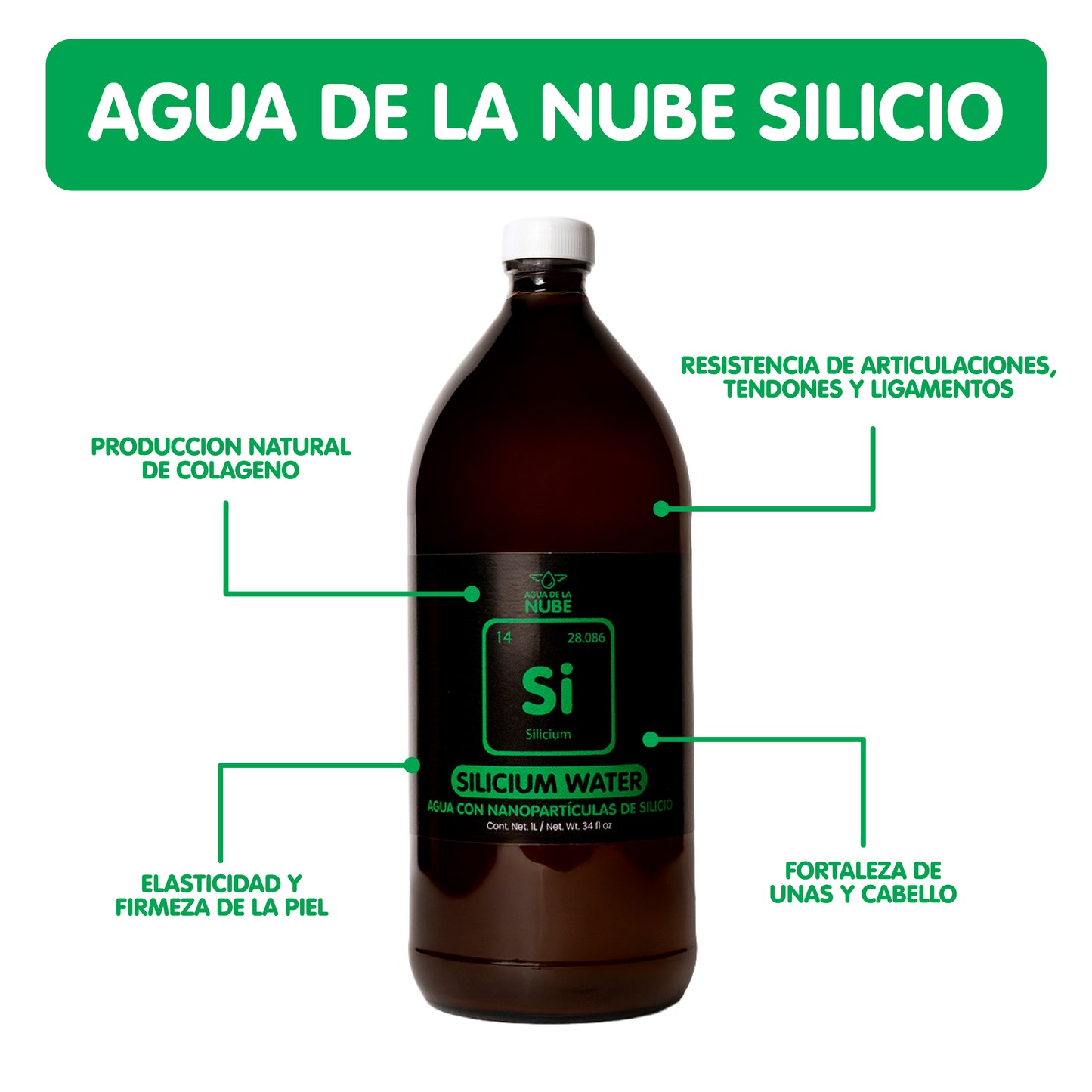 Agua de la Nube con Nanopartículas de Silicio Si 20ppm (1000 mL/ 34 fl oz)